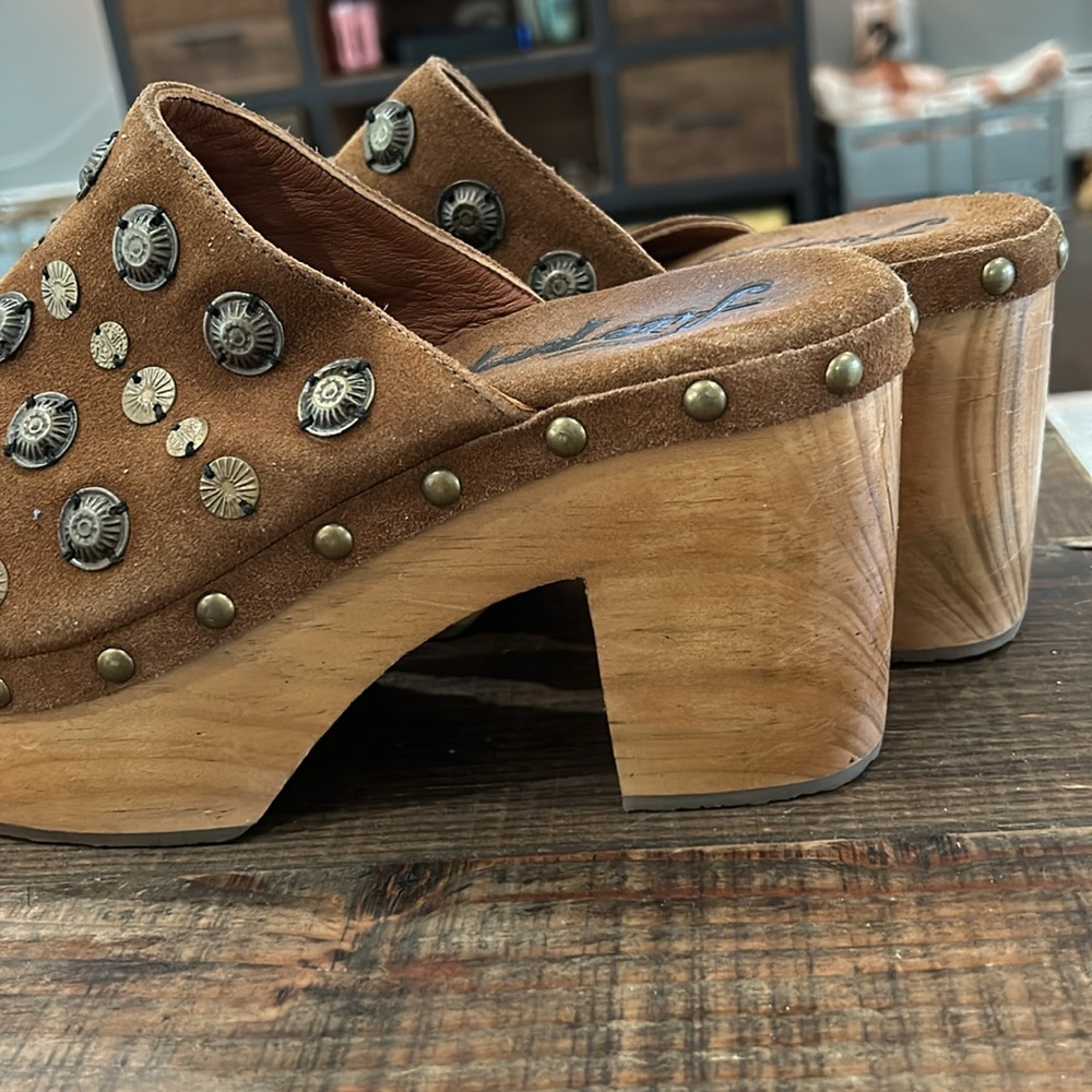 Free People Brown Studded Suede Platform Clogs - Picture 5 of 7